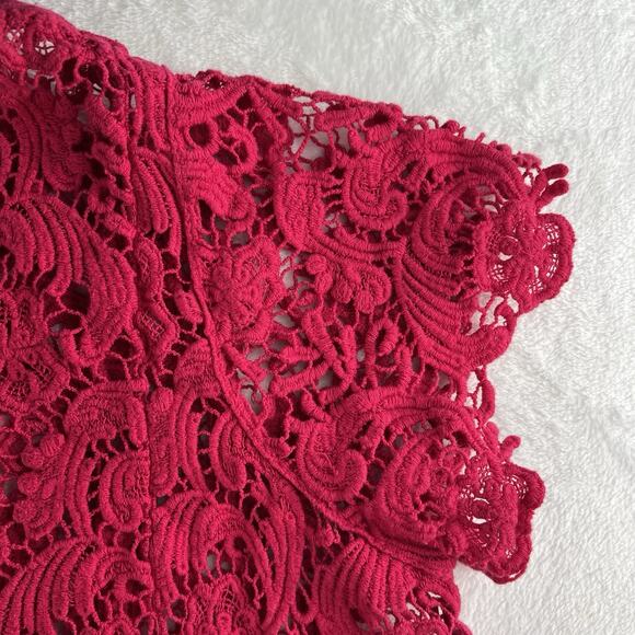 Torrid Plus 0X Top Crochet Layering Cropped Scoop Neck Dark Pink Short Sleeve - Picture 5 of 13